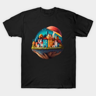 Little City under a Mushroom | Psychedelic Art T-Shirt